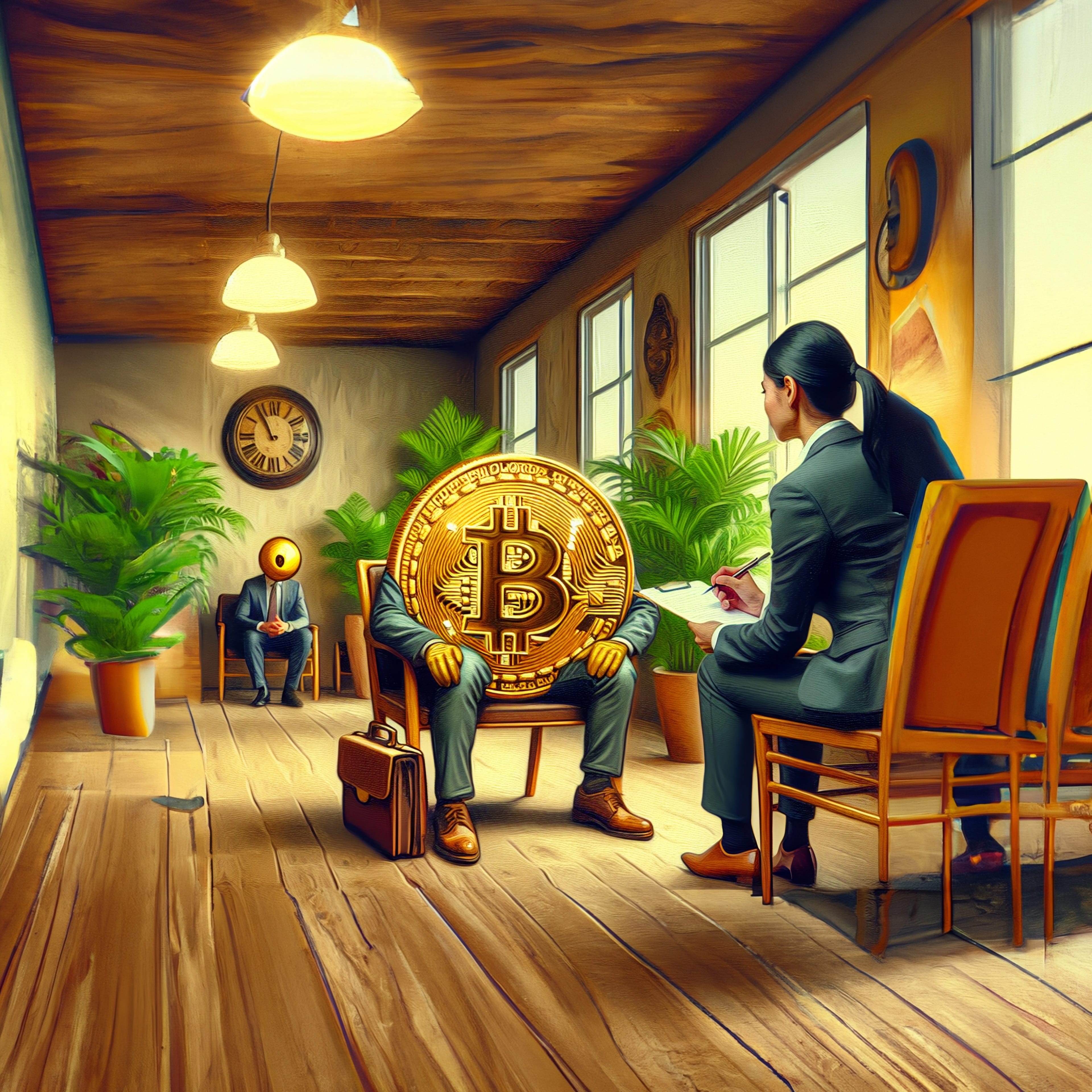 Oil,Painting,Artistic,Image,Of,Bitcoin,Being,Hired,In,A