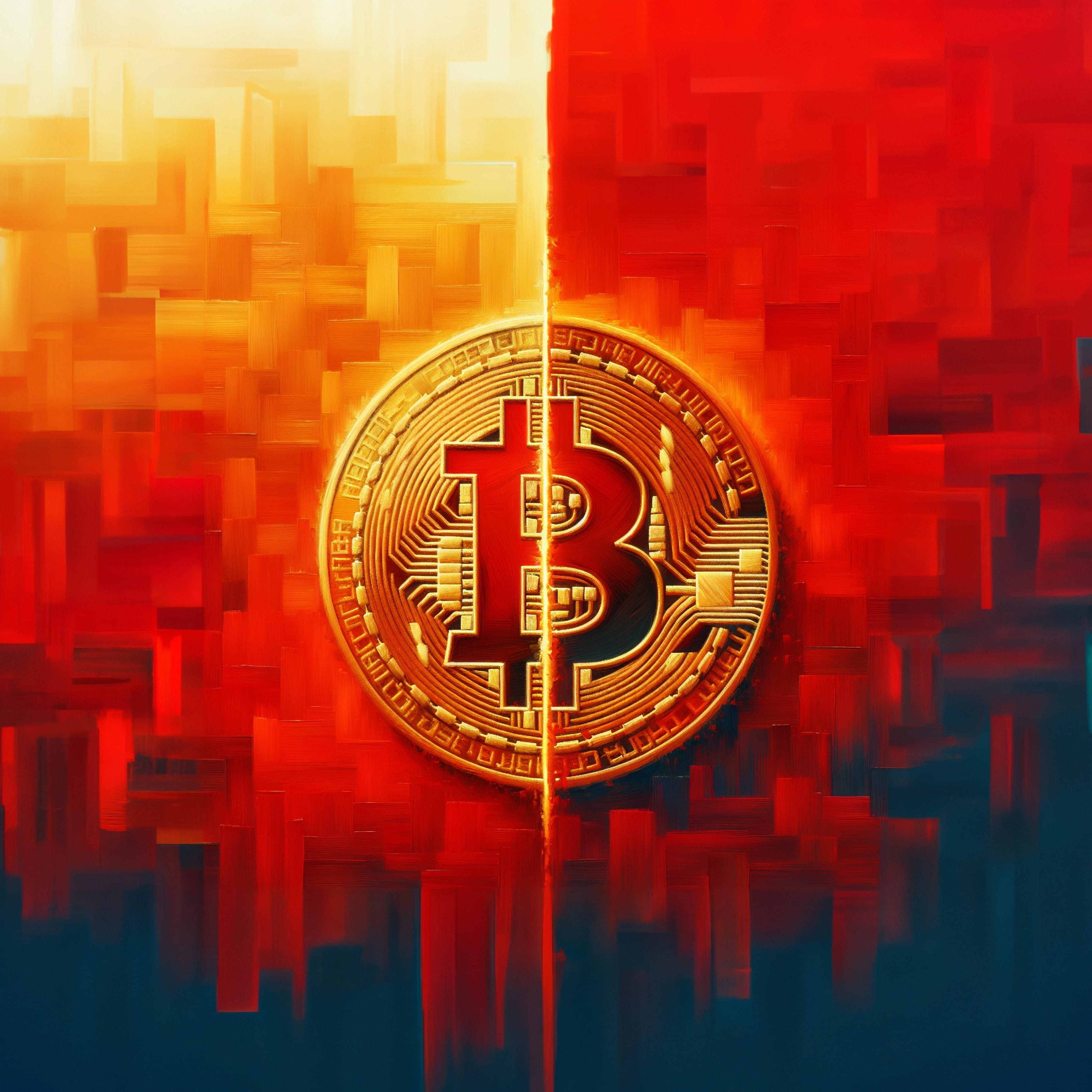 Oil,Painting,Artistic,Image,Of,Bitcoin,Split,In,Two,Against