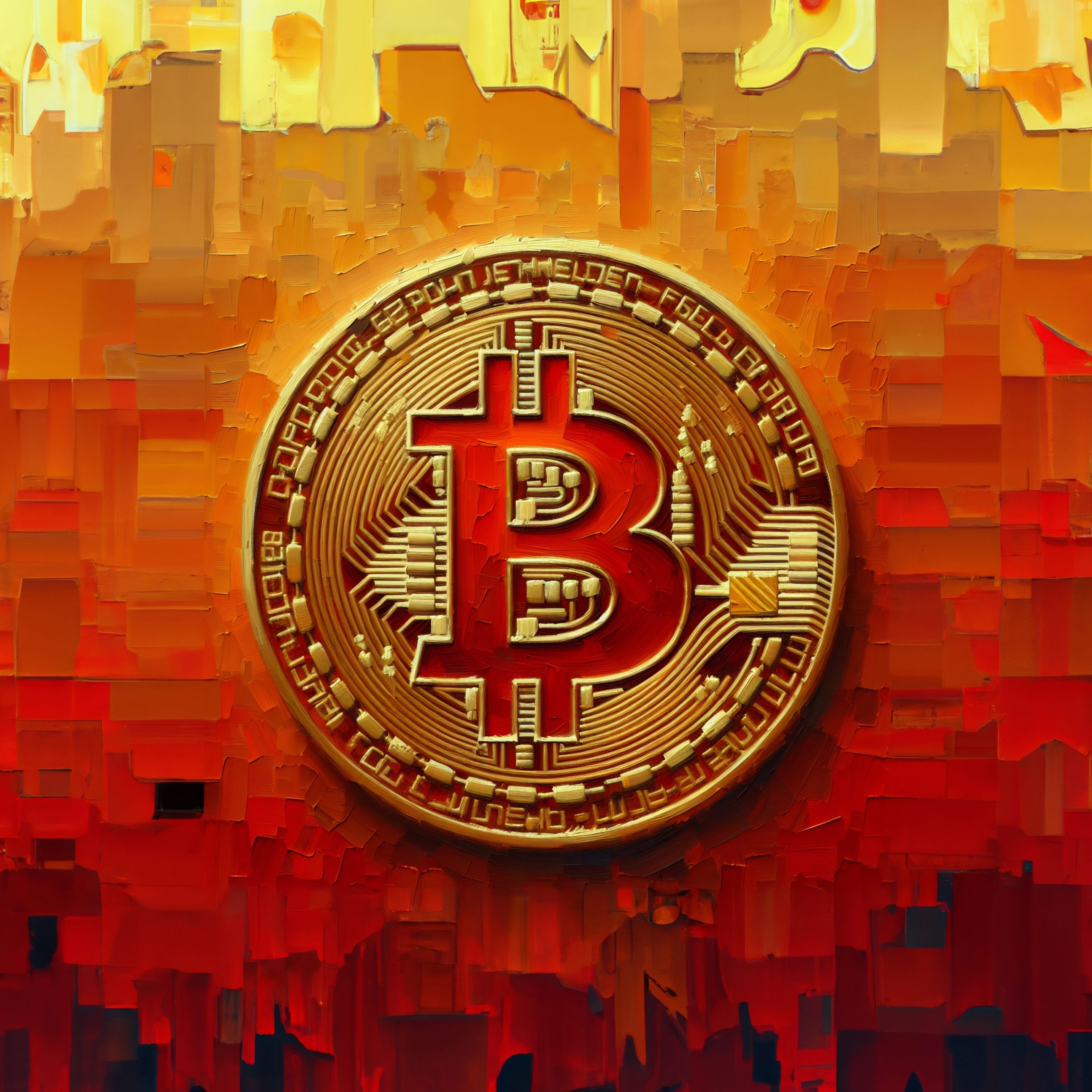 Oil,Painting,Artistic,Image,Of,Bitcoin,Red,Background