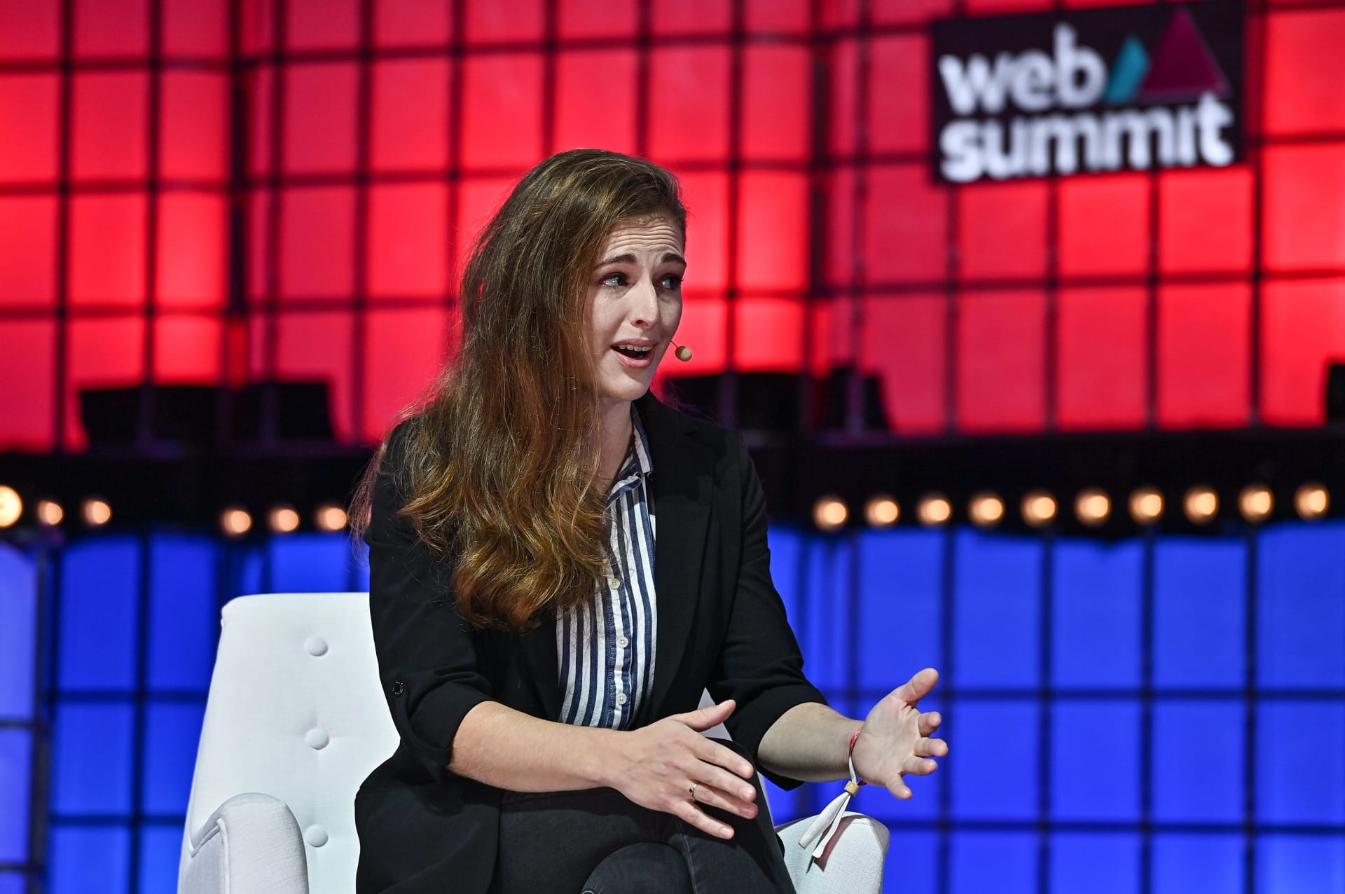 4 November 2022; Molly White, Creator, Web3 Is Going Just Great, on Centre stage during day three of Web Summit 2022 at the Altice Arena in Lisbon, Portugal. Photo by Sam Barnes/Web Summit via Sportsfile