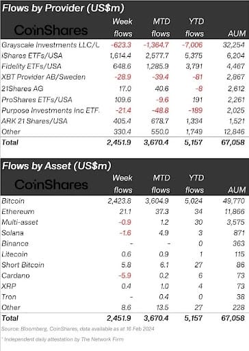 Bitcoin flows chart feb 2024